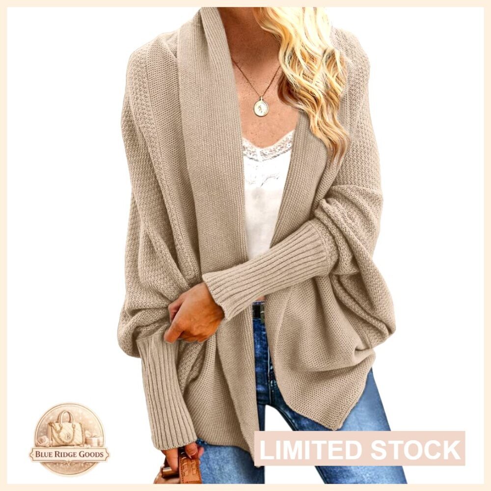 Chunky Cable Knit Batwing Sleeve Oversized Wrap Cardigan Sweater